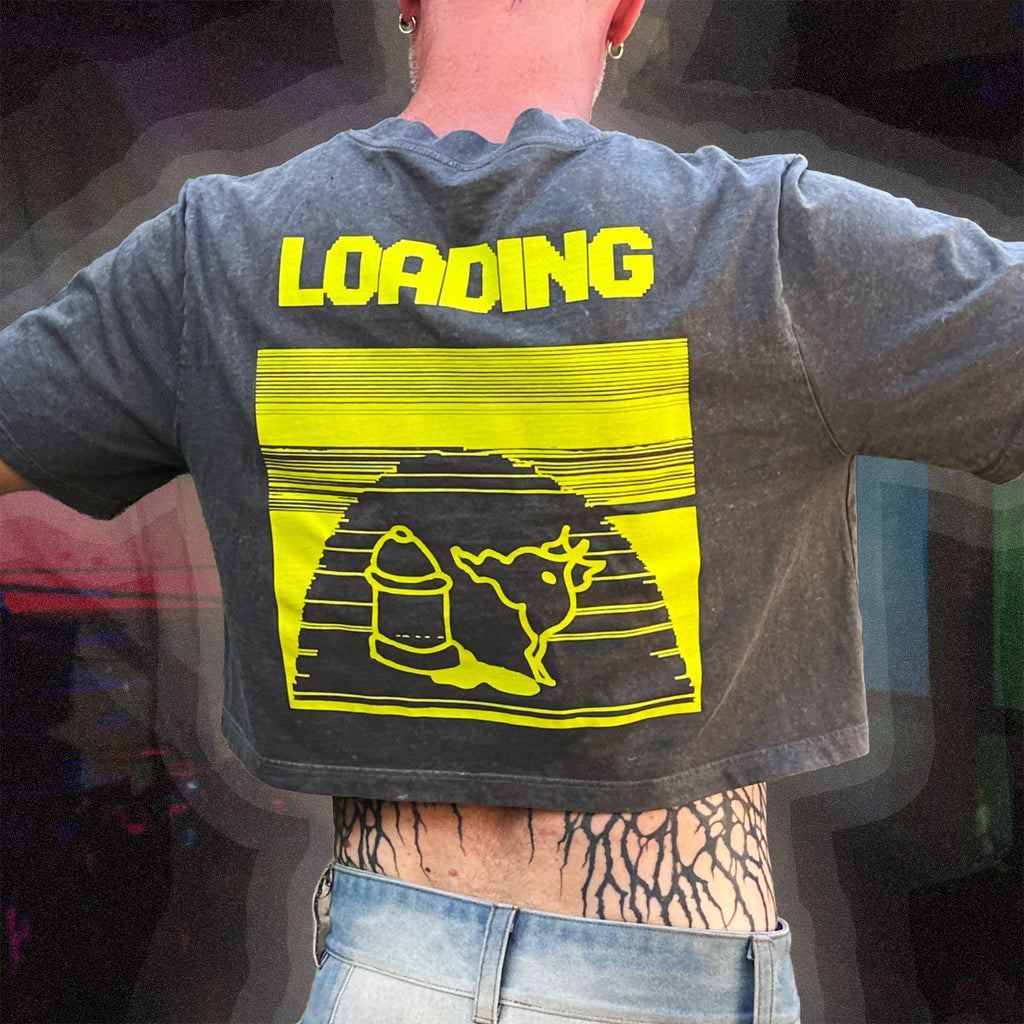 Bad Dog "Loading" Boxy Crop Tee (fluro green screen print)